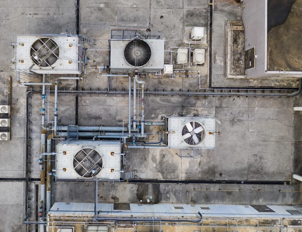 aerial view of industrial AC units