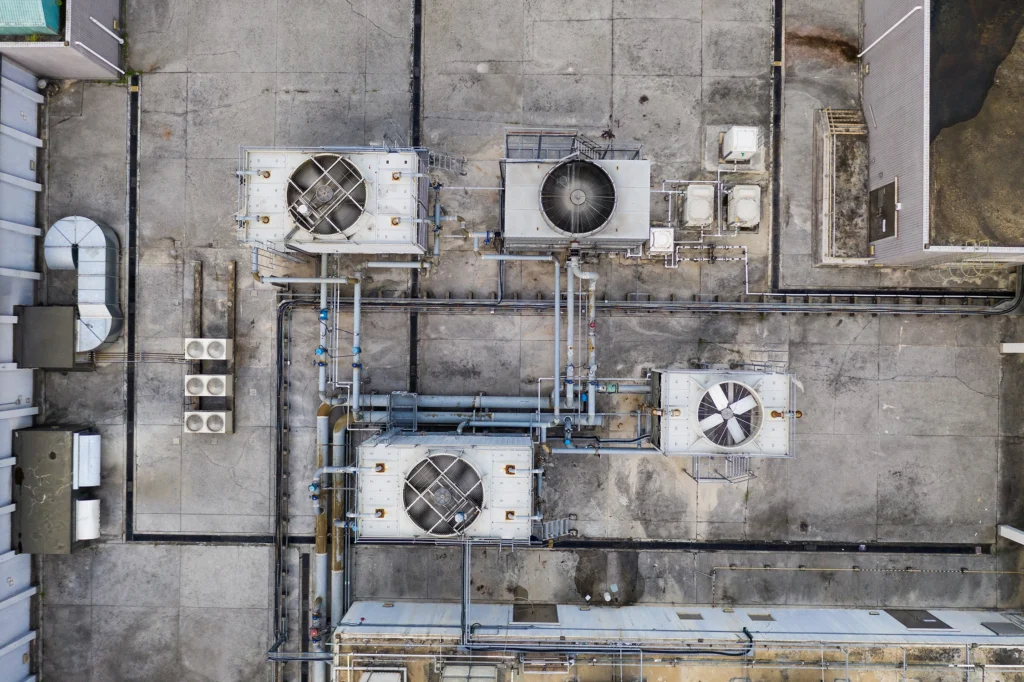 aerial view of industrial AC units